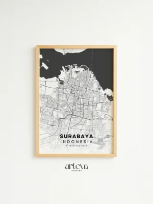 Surabaya City Map Poster Indonesia - Snow White Minimalist Wall Art