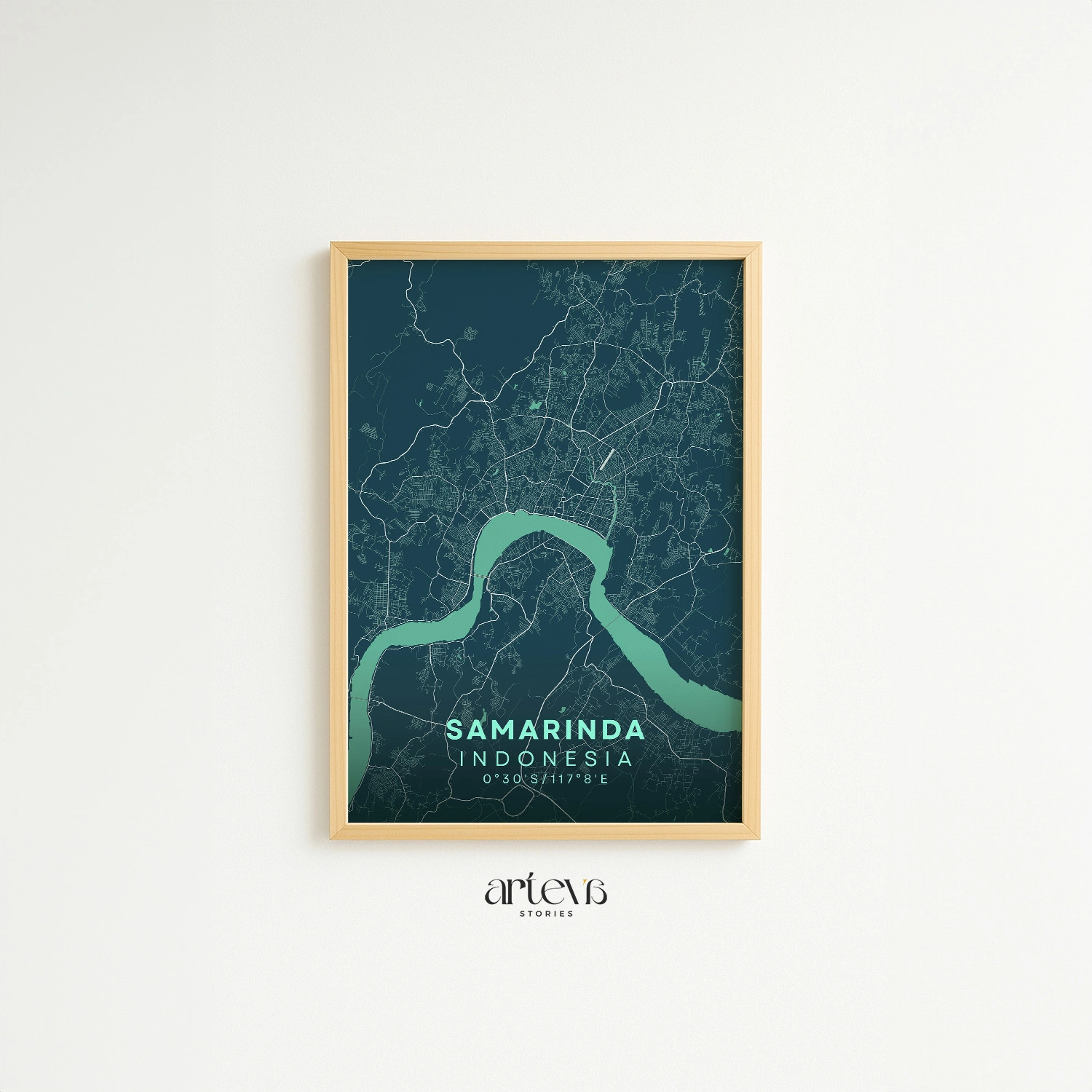 Samarinda City Map Poster Indonesia – Deep Turquoise Minimalist Wall Art - Gambar 10