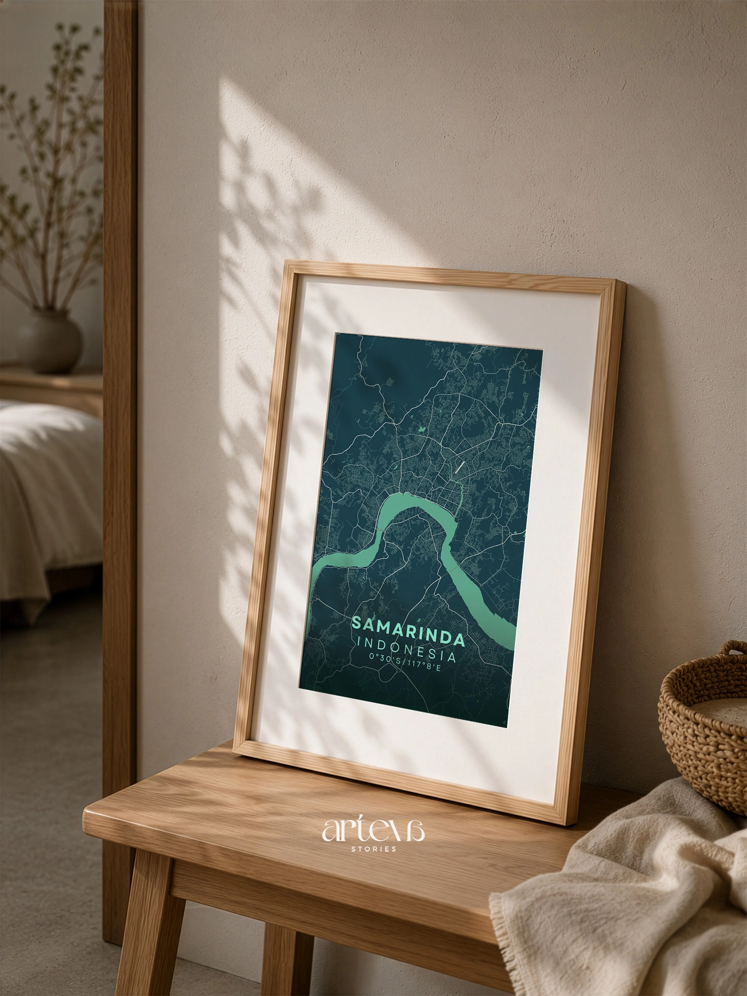 Samarinda City Map Poster Indonesia – Deep Turquoise Minimalist Wall Art - Gambar 3