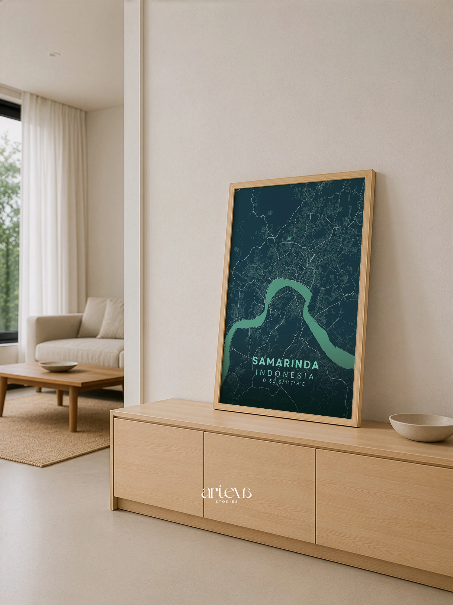 Samarinda City Map Poster Indonesia – Deep Turquoise Minimalist Wall Art - Gambar 5