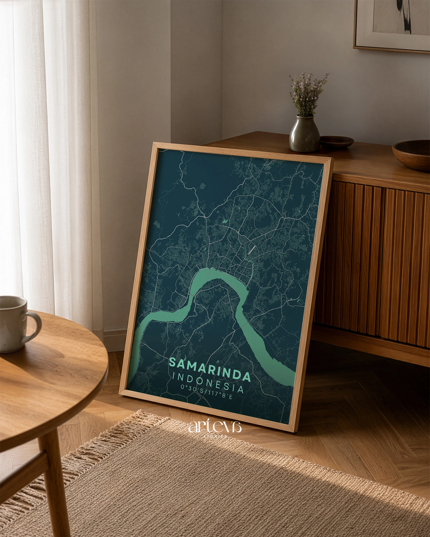 Samarinda City Map Poster Indonesia – Deep Turquoise Minimalist Wall Art - Gambar 6