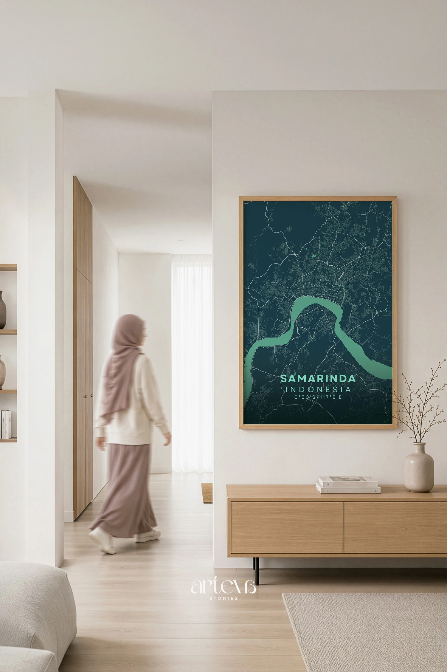 Samarinda City Map Poster Indonesia – Deep Turquoise Minimalist Wall Art - Gambar 9