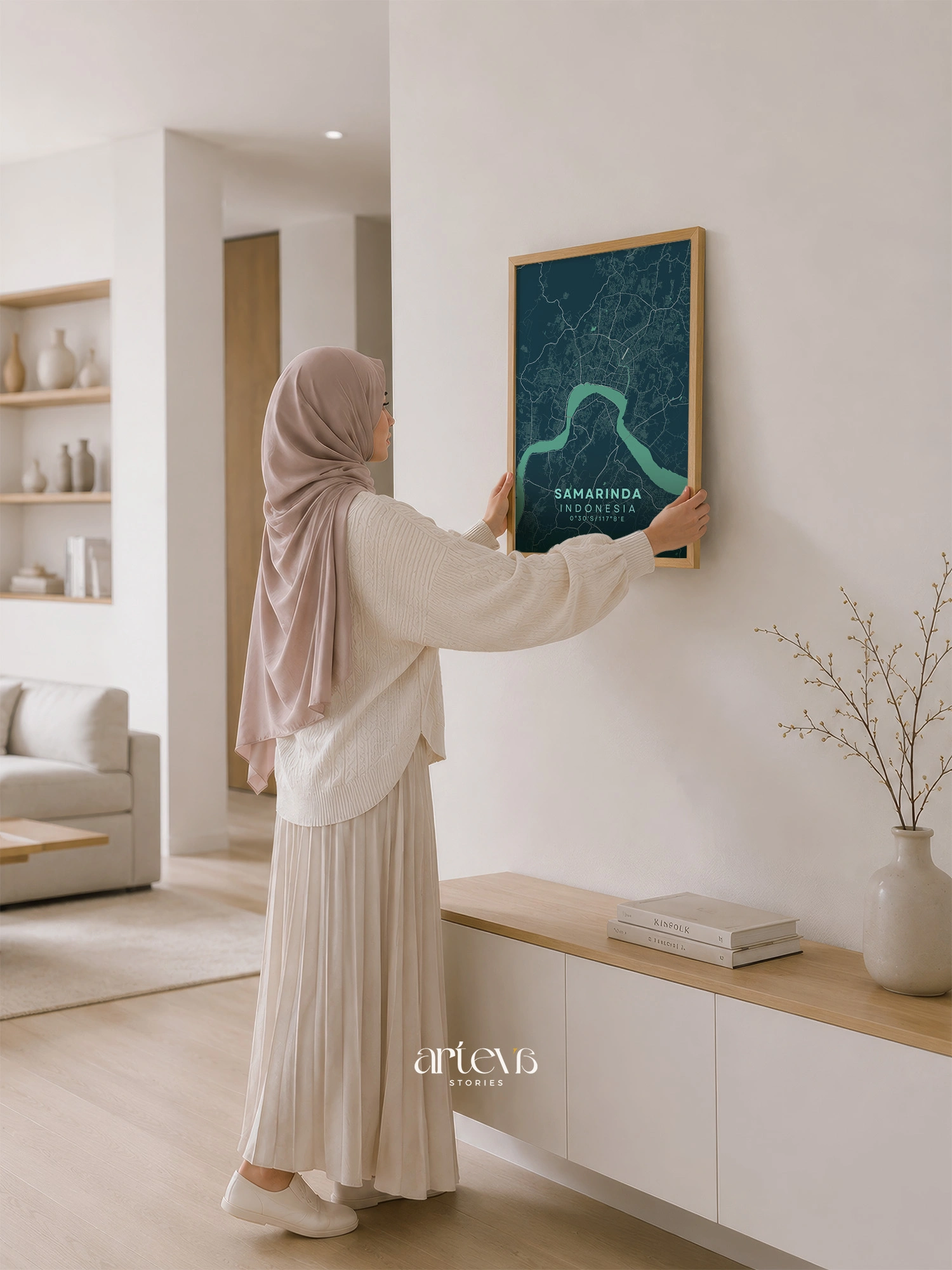 Samarinda City Map Poster Indonesia – Deep Turquoise Minimalist Wall Art - Gambar 2